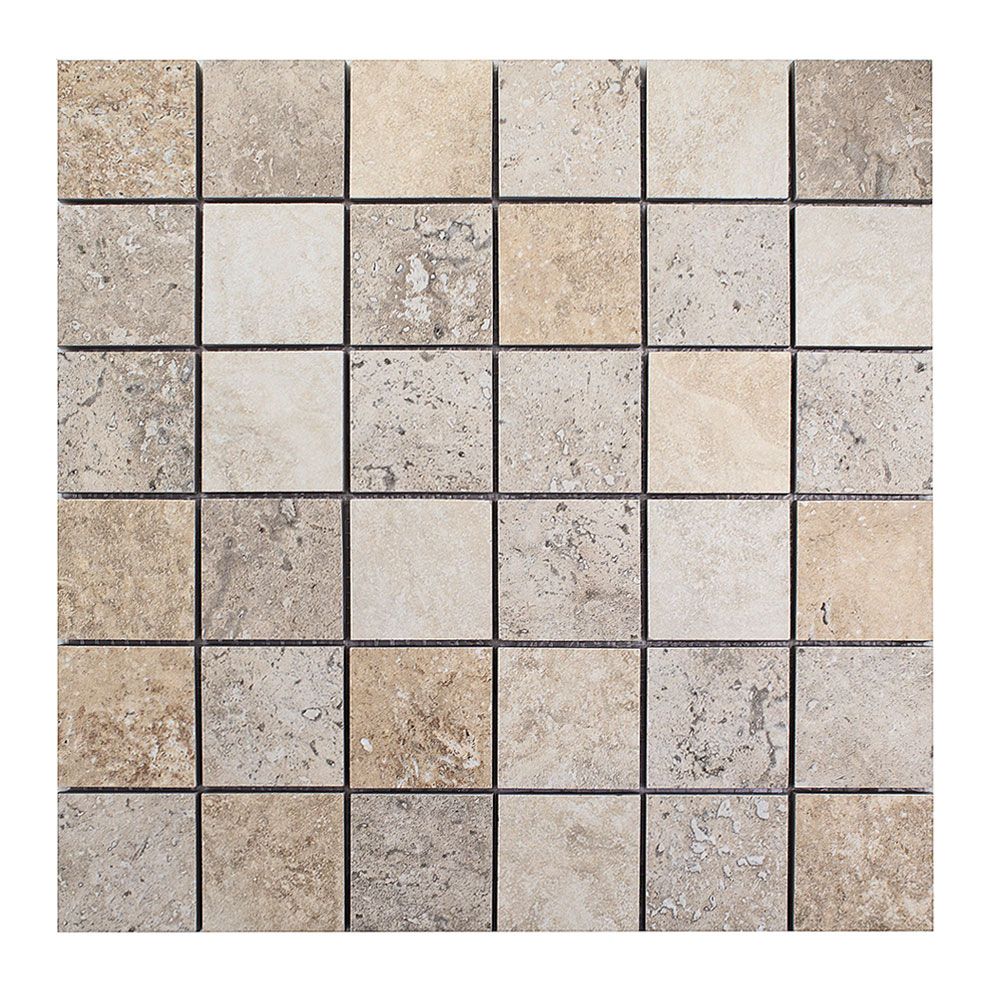 Mosaico TRAVERTINO 4,8x4,8 chiaro/noce  porcellanatomosaik