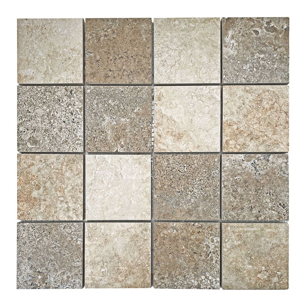 Mosaico TRAVERTINO 7,5x7,5 chiaro/noce porcellanatomosaik