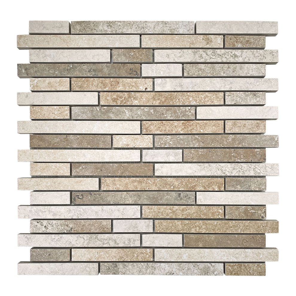 Mosaico BRICK TRAVERTINO bianco/chiaro/noce porcellanatomosaik