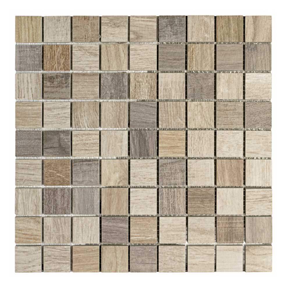 Mosaico WOOD-1 3x3 marrone/beige porcellanatomosaik